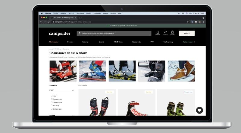 découvrez campsider, votre destination idéale pour des équipements de seconde main de qualité. trouvez des produits outdoor, sportifs et de loisirs à prix réduit, tout en protégeant l'environnement grâce à une consommation durable. explorez notre sélection et partez à l'aventure !